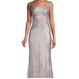 Rene Ruiz Metallic Crinkle Halter Gown